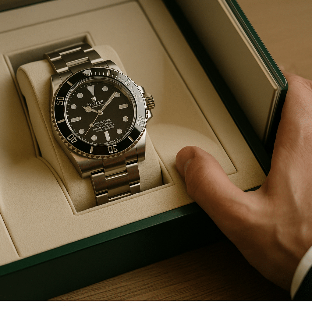 Rolex Submariner watch showcased in a boutique with elegant lighting