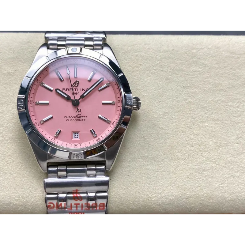 Breitling Chronomat Women's A77310101K1A1 Replica - Pink Dial Fluted Bezel