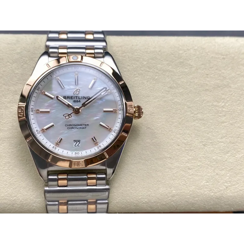 Breitling Chronomat Women's U10380101A2U1 Replica - Mother-of-Pearl Dial Fluted Bezel