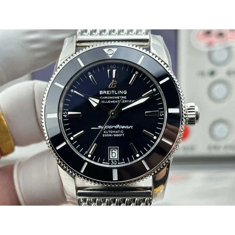 Breitling ocean Heritage AB2010121B1A1 Replica - Black Dial Milanese Mesh
