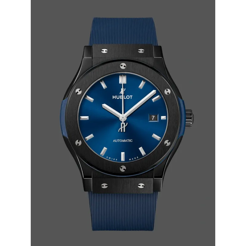 Hublot Classic Fusion Ceramic 542.CM.7170.RX Replica - Blue Dial Rubber Strap
