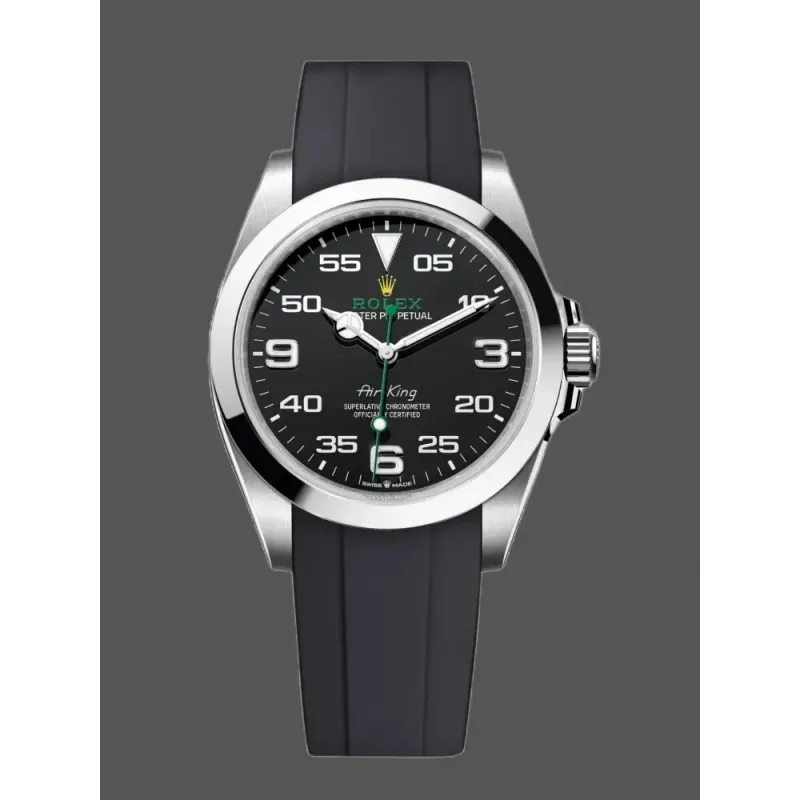 Rolex Air-King 126900 Replica - Black Dial Rubber Strap