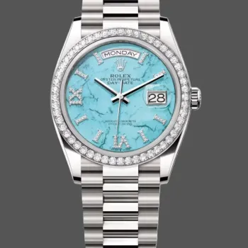 Rolex Day-Date 36 Unisex 128349RBR Replica - Turquoise Dial Diamond Bezel