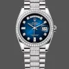 Rolex Day-Date 36 Unisex 128349RBR Replica - Blue Dial Diamond Bezel