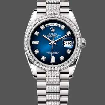 Rolex Day-Date 36 Unisex 128349RBR Replica - Blue Dial Diamond Bezel