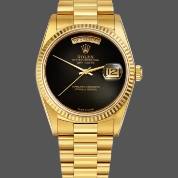 Rolex Day-Date 36 Unisex 18038 Replica - Black Dial Fluted Bezel