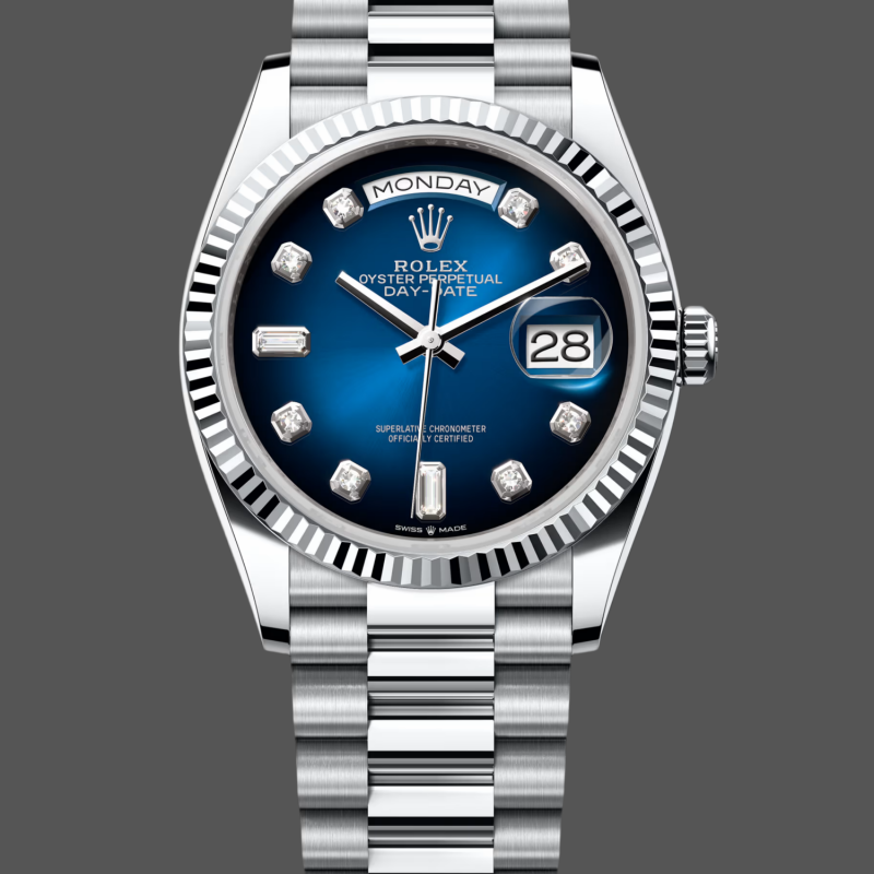 Rolex Day-Date Unisex 128236 Replica - Blue Dial Stainless Steel