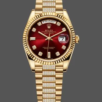 Rolex Day-Date 36 Unisex 128238 Replica - Red Dial Fluted Bezel