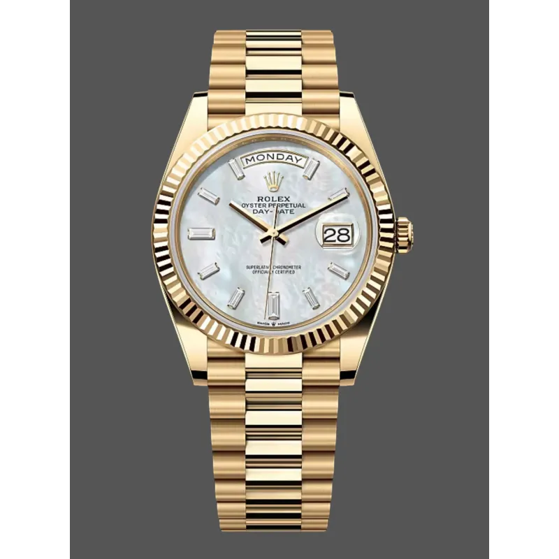 Rolex Day-Date 40 228238 Replica - Mother-of-Pearl Dial Fluted Bezel