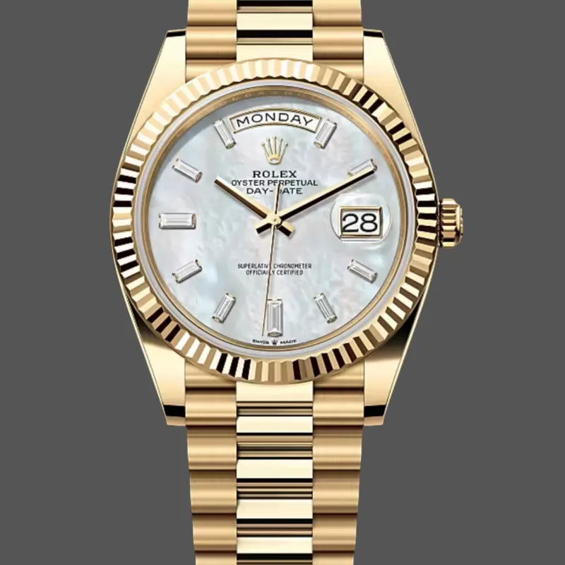 Rolex Day-Date 40 228238 Replica - Mother-of-Pearl Dial Fluted Bezel