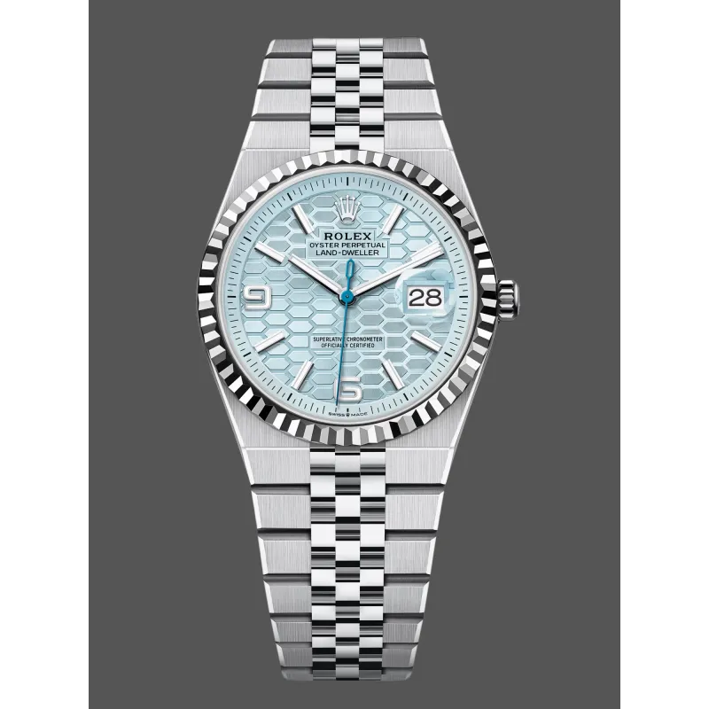 Rolex Land Dweller Unisex 127236 Replica - Ice Blue Dial Fluted Bezel