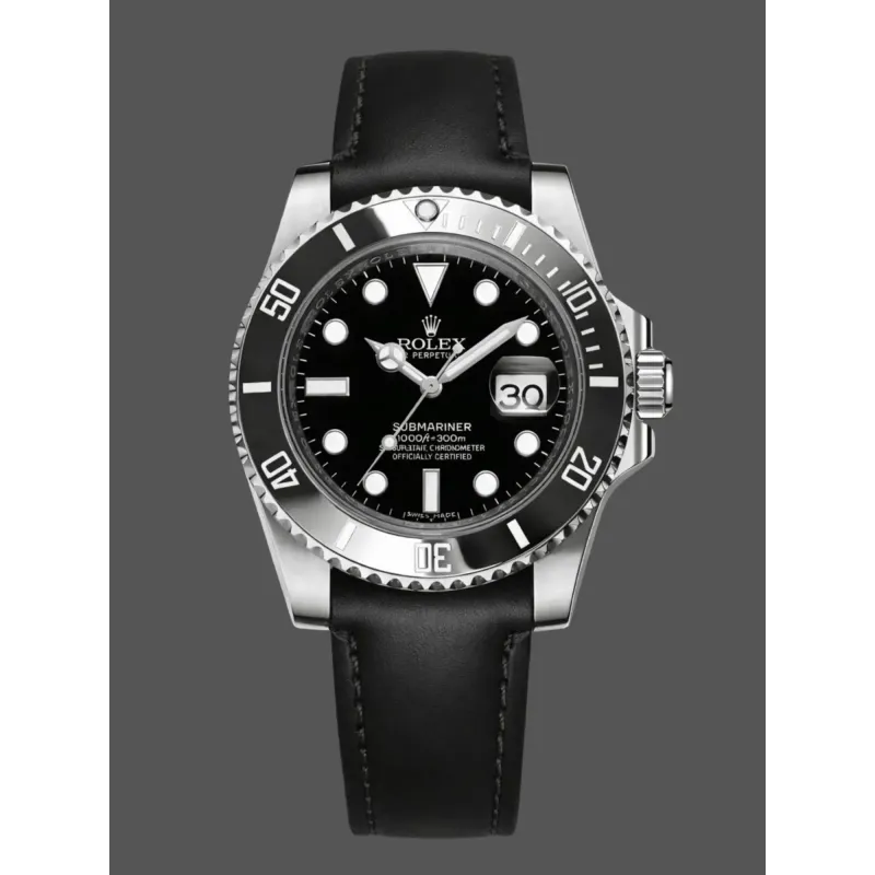 Rolex Submariner Date 116610LN Replica - Black Dial Leather Strap