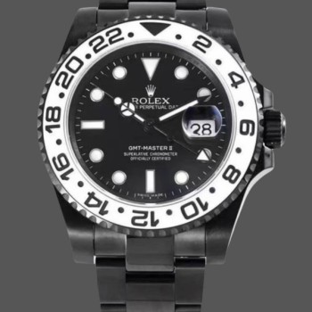 Super Clone Men's Rolex GMT-Master II Stainless Steel Black PVD/DLC Coated 16710 - Black Dial Black Dial