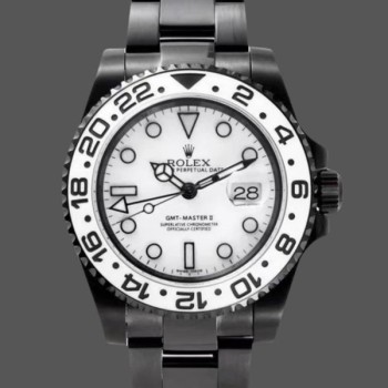 Super Clone Men's Rolex GMT-Master II Black PVD/DLC Coated with White Dial Stainless Steel White Dial