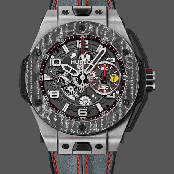 Mens Hublot Big Bang Unico Ferrari 45mm 401.NJ.0123.VR Black Skeleton Dial Replica Watch Image