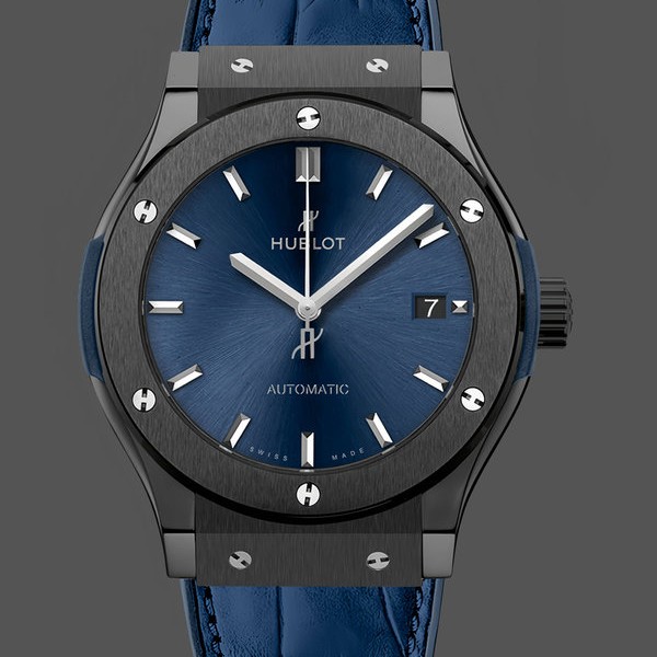 Mens Hublot Classic Fusion Automatic Stainless Steel 511.CM.7170.LR Blue Replica Image