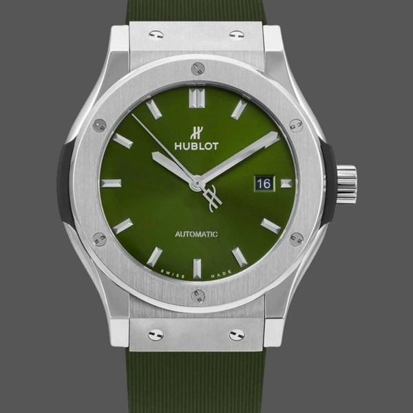 Womens Hublot Classic Fusion-565.NX.1171.RX, 38mm, Lady’s Green & Blue Replica Watch Image