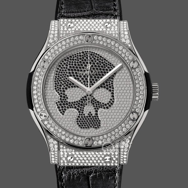 Mens Hublot Classic Fusion Skull Titanium Full Pave 511.NX.9000.LR.1704.SKULL 45mm Black / Diamonds Replica Watch Image