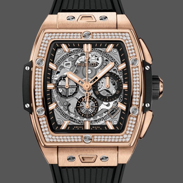 Mens Hublot Spirit of Big Bang King Gold with Diamonds 42MM 642.OX.0180.RX.1104 Skeleton Replica Watch Image