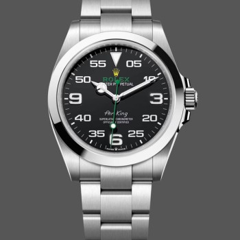 Super Clone Men's Rolex Air-King 40mm Men's-116900-Stainless Steel-Black Arabic Dial Blue