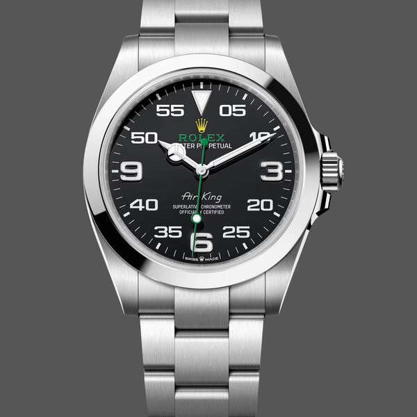 Super Clone Men's Rolex Air-King 40mm Men's-116900-Stainless Steel-Black Arabic Dial Blue