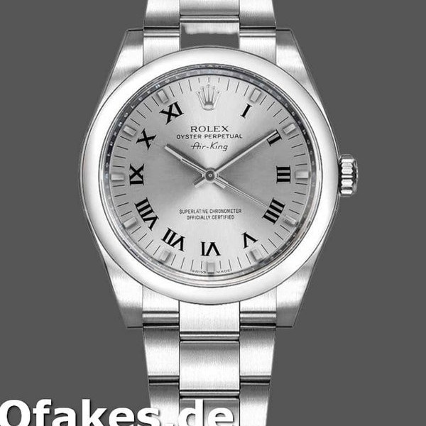 Super Clone Unisex's Rolex Oyster Perpetual Air-King 34mm Unisex-114200-Silver Dial Silver