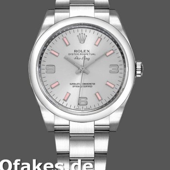 Super Clone Unisex's Rolex Oyster Perpetual Air‑King-114200, 34mm, Silver Dial, Pink Baton, Unisex Silver