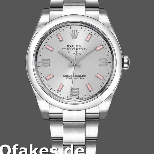 Super Clone Unisex's Rolex Oyster Perpetual Air‑King-114200, 34mm, Silver Dial, Pink Baton, Unisex Silver