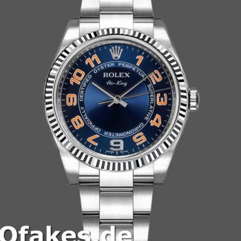 Super Clone Unisex's Rolex Oyster Perpetual Air-King 34mm Unisex-114234-Blue Dial-Stainless Steel Oyster Blue