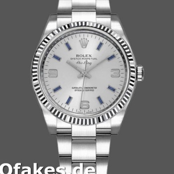 Super Clone Unisex's Rolex Oyster Perpetual Air-King 34mm Unisex-114234-Blue Hour Markers-Silver Dial Silver