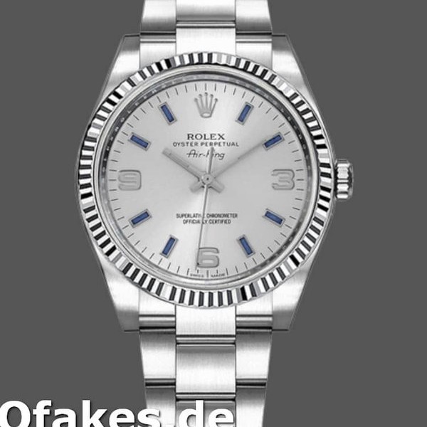 Super Clone Unisex's Rolex Oyster Perpetual Air-King 34mm Unisex-114234-Blue Hour Markers-Silver Dial Silver