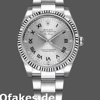 Super Clone Men's Rolex Oyster Perpetual Air‑King-114234, 41mm, Silver Roman Diamond Dial, Silver