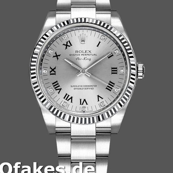 Super Clone Men's Rolex Oyster Perpetual Air‑King-114234, 41mm, Silver Roman Diamond Dial, Silver