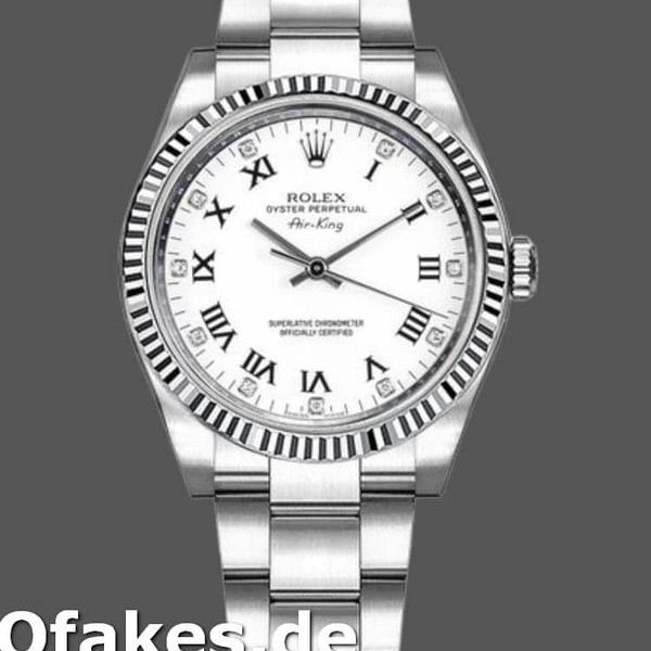 Super Clone Unisex's Rolex Oyster Perpetual Air-King 34mm Unisex-114234-White Diamond Dial White Diamond