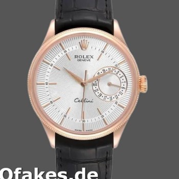 Super Clone Men's Rolex Cellini Date 39mm Men's-50515-Rose Gold-Silver Guilloche Index Dial Silver