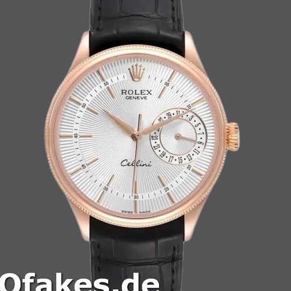Super Clone Men's Rolex Cellini Date 39mm Men's-50515-Rose Gold-Silver Guilloche Index Dial Silver