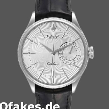 Super Clone Men's Rolex Cellini Date 39mm Men's-50519-Black Leather-Silver Dial Silver