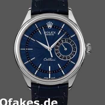 Super Clone Men's Rolex Cellini Date-50519, 39mm, Blue Dial, Blue Leather Strap, Men’s Blue