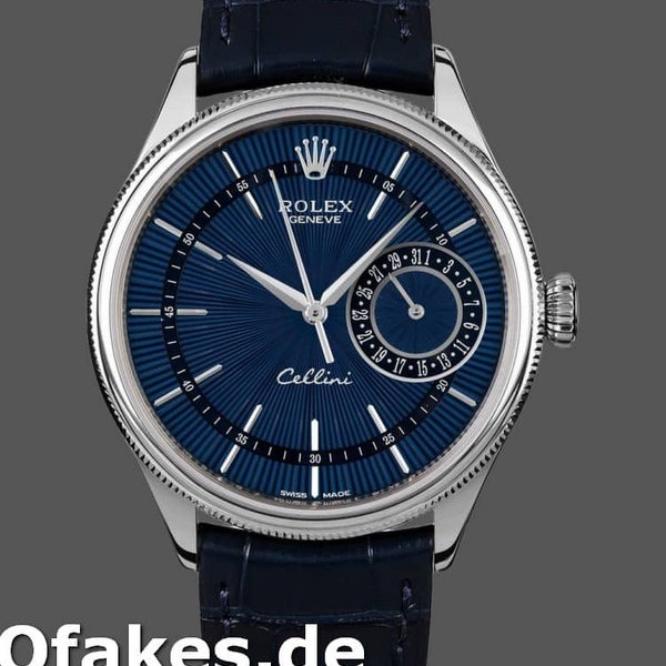 Super Clone Men's Rolex Cellini Date-50519, 39mm, Blue Dial, Blue Leather Strap, Men’s Blue