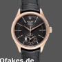 Super Clone Men's Rolex Cellini Dual Time 39mm Men's-50525-Black Dial-Black Leather Strap Black