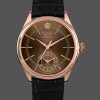 Super Clone Men's Rolex Cellini Dual Time 39mm Men's-50525-Brown Guilloche Dial-Black Leather Strap Brown