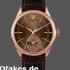 Super Clone Men's Rolex Cellini Dual Time 39mm Men's-50525-Brown Guilloche Dial-Brown Leather Strap Brown
