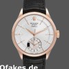 Super Clone Men's Rolex Cellini Dual Time 39mm Men's-50525-Silver Dial-Black Leather Strap Silver