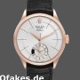 Super Clone Men's Rolex Cellini Dual Time 39mm Men's-50525-Silver Dial-Black Leather Strap Silver