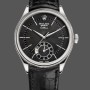 Super Clone Men's Rolex Cellini Dual Time 39mm Men's-50529-Black Dial-White Gold Black