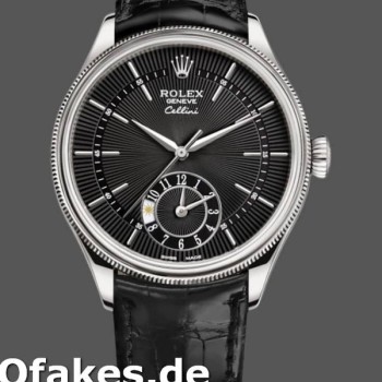 Super Clone Men's Rolex Cellini Dual Time 39mm Men's-50529-Black Guilloche Dial Black