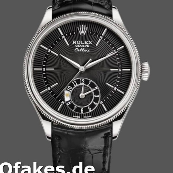Super Clone Men's Rolex Cellini Dual Time 39mm Men's-50529-Black Guilloche Dial Black