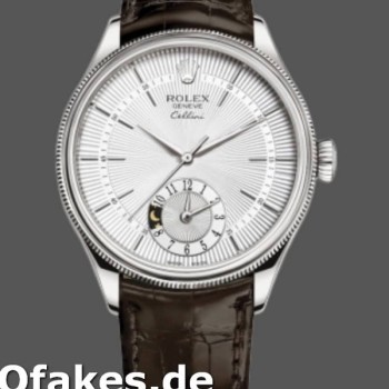 Super Clone Men's Rolex Cellini Dual Time 39mm Men's-50529-Silver Dial-Brown Strap Silver<br />