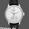 Super Clone Men's Rolex Cellini Dual Time 39mm Men's-50529-Silver Sunburst Dial-Black Leather Strap Silver