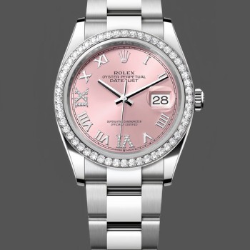Super Clone Women's Rolex Datejust 36-126284RBR 0024, Pink Roman Dial, Diamond, Women’s Pink Dial Roman Numeral Hour Markers